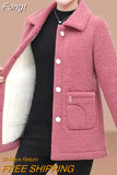 Fongt Fongt Jacket Women Fleece Warm Lamb Wool Coat 2023 New Solid Long-Sleeved Outerwear Middle-aged Female Basic Coat Oversize 5XL 1215-1-Outfit