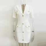 QUALITY Newest 2023 Designer Runway Fashion Women's Short Sleeve Notched Collar Lion Buttons Knitted