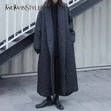 Splicing Argyle Mid Parkas For Women V Neck Long Sleeve Casual Solid Cotton Coat Female Fashion New Winter