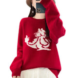Fongt Dragon New Chinese Red Lovers Sweater With Men And Women-Outfit