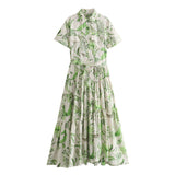 Fongt Summer Shirt Collar Short Sleeve Print Strap Medium Long Dress 2183058-Outfit