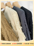 Fongt Not Pierced Hole Round Neck Tassel Sweater Women's Design Sense Bottom Waste Earthen Top Loose Sweater-Outfit
