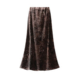 Fongt Velvet Dress Women Autumn And Winter New Korean Version Of High-Waist A Skirt In The Long-Term Slim Stumbling Skirt 0517