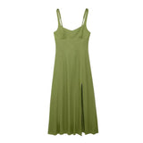 New Solid Color Shoulder Straps Long Sling Dress 3314354-Outfit