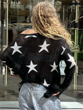 Star Print Sheer One Shoulder Knit Top-Outfit