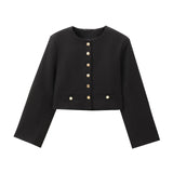 New Leisure Button Decoration Round Collar Short Coat 1237829-Outfit