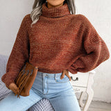 Wind Shooting 2025 Autumn And Winter Mixed Color Lantern Long-Sleeved High-Neck Knitted Sweater Women's