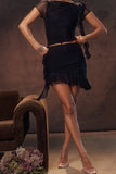 Mesh Ruffle Short Sleeve Top And Mini Skirt Set-Outfit