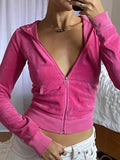 Velvet Zip Up Hoodie-Outfit