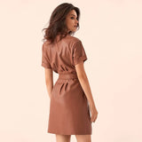 Vintage Sashes Front Button A-line Dress Short Sleeve Turn Down Collar Solid Elegant Casual Dress 2020 Early Spring
