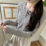 Is A Unique Korean Style Lazy Style Thin Long-Sleeved Striped T-Shirt, A New Slim Blouse For Women In Early