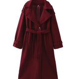 Fongt Women's Explosive Wine Red Loose Collar Long Sleeve Single Button Coat