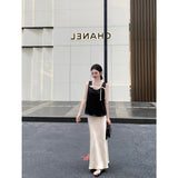 Fongt Slim Slimy Leisure Sleeveless Top With Temperament High-Waist A-Word Skirt Suit