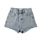 New Summer Solid Color High Waist Show Thin Show Legs Long Cut Edge To Make Old Rough Denim Shorts Women's Pants-Outfit