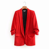 Candy Solid Color Ruched Cuff Mid Long Blazer With Lining Woman Shawl Collar Slim fit Suit Casual Jacket Coat