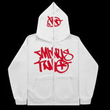Fongt New High Street Hip-Hop National Tide Printing Zipper Clothing Fashion Fashion Couple Hooded