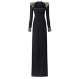 Fongt Star Temperament Elegant Heavy Industry Gems Diamond Long Sleeve Long Dress Dress Dress Dress