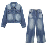 Fongt Set Women's 2025 Spring Pocket Set Single-Lunk Loose Jacket High-Lumeed Broad-Legged Trousers