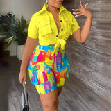 Summer New 2023V Collar Three-Dimensional Pocket Printed Fashion Suit-Outfit