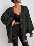 Fongt Sweater Lady Retro Style Loose Lantern Sleeve Knitted Coat