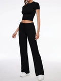 Short Sleeve Cropped Top Straight Leg Pants Set-Outfit