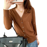 Fongt New Spring And Fall Thin Knit Women's Cardigan Long Sleeve V Neck Short Sweater Small Shawl Coat Jacket-Outfit