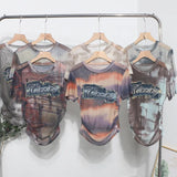 Real Shooting Embroidery With Straight Shoulder Short-Sleeved Mesh T-Shirt Fold Irregular Perspective Hood Top