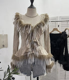 Real Shooting Waste Soil Wind Irregular Wood Ear Trumin Knitting To Make Old Hole Splicing Hairy Blouse Hottie Cardigan