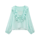 Fongt Early And Early Autumn New French Sweet V-Neck Thin Long-Sleeved Lotus Leaf Shirt Top 8544207
