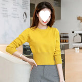 Fongt Autumn And Winter High-Waisted Short Round Neck Long Sleeves Knitted Waist Small Man Short Shirt