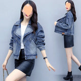 Fongt Collar Denim Jacket Female Short Fall 2024 New Loose Jacket Korean Version Versatile Jacket Jacket Tide-Outfit