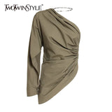White Casual Patchwork Chain T Shirt For Women Skew Collar Long Sleeve One Off Shoulder T Shirts Female 2021