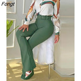 Print Buttoned Shirt & High Waist Pants Set Women Two Piece Set