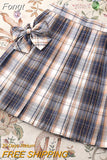Sweet Bow Jk Plaid Skirt Women Fashion High Waist Adjust Button Girls Pleated Skirt Summer Preppy Style Sexy Mini