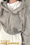 Up Hoodies Women Autumn Winter Solid Color Long Sleeve Crop Tops Oversized Sweatshirts Harajuku Korean Hooded Jackets