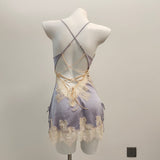 Fongt New Ice Silk Sexy Pajamas Pure High-End Small Breast Hollow Lace Sling Aja Skirt Homewear
