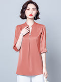 Women's Blouse Fashion Solid Tops for Women Half Length Sleeve Top V-neck Loose 2023 Female Clothing OL Basic Sexy