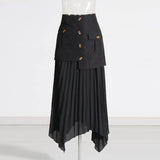 Fongt Temperament Elegant Wind 2025 Autumn New Solid Color Splicing Irregular Surrhetic Folding Mid-Dress Skirt Half-Dress Woman Trend