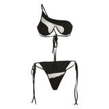 / Summer 2023 New Women's Sexy One Shoulder Perspective Gauze Small Vest Strap Bripants Suit Female-Outfit