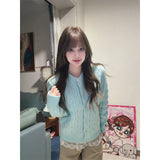 Fongt Daily Commute Relaxation Green Knitted Jersey Folded Vest Coat Wide Leg Trousers Set
