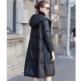 High Quality Genuine Leather Coat Women Winter Down Jacket Sheepskin Outerwear A-Line Cloak Hooded Long Coats Tops