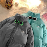 y2k cotton-padded Oversized loose plus velvet long-sleeved jacket park sweatshirt clothing streetwear jacket printed zipper