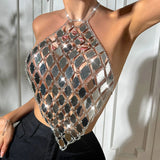 Fongt Neck Sling Vest Stitching Acrylic Fashion Ins Sexy Back Top Female