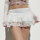 Lace Perspective Thin Hot Girls Low-Waisted Solid Color A-Shaped Miniskirt 2024 Spring / Summer New Style-Outfit