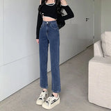 Fongt Pants Female 2024 New Fall 9 Points High-Waisted Pants Fall Small Black Elastic Straight Leg Jeans-Outfit