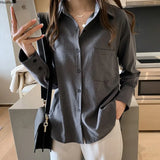 Long Sleeve Women's Blouse Large Size Polo Collar Tops Korean Shirt Solid Color Summer New Fashion Casual