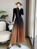 Gradient Pleated Long Skirt-Outfit