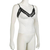 White Polka Dot Lace Cami Top-Outfit