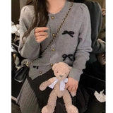 Gentle Sweet Bow Knitted Cardigan 2024 Early Spring New Niche Designer Round Neck Blouse Woman-Outfit