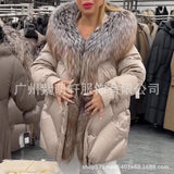 Fongt New High-End Fur Big Fox Wool Cotton Silver Fox Down Jacket Warm Hooded Coat Woman